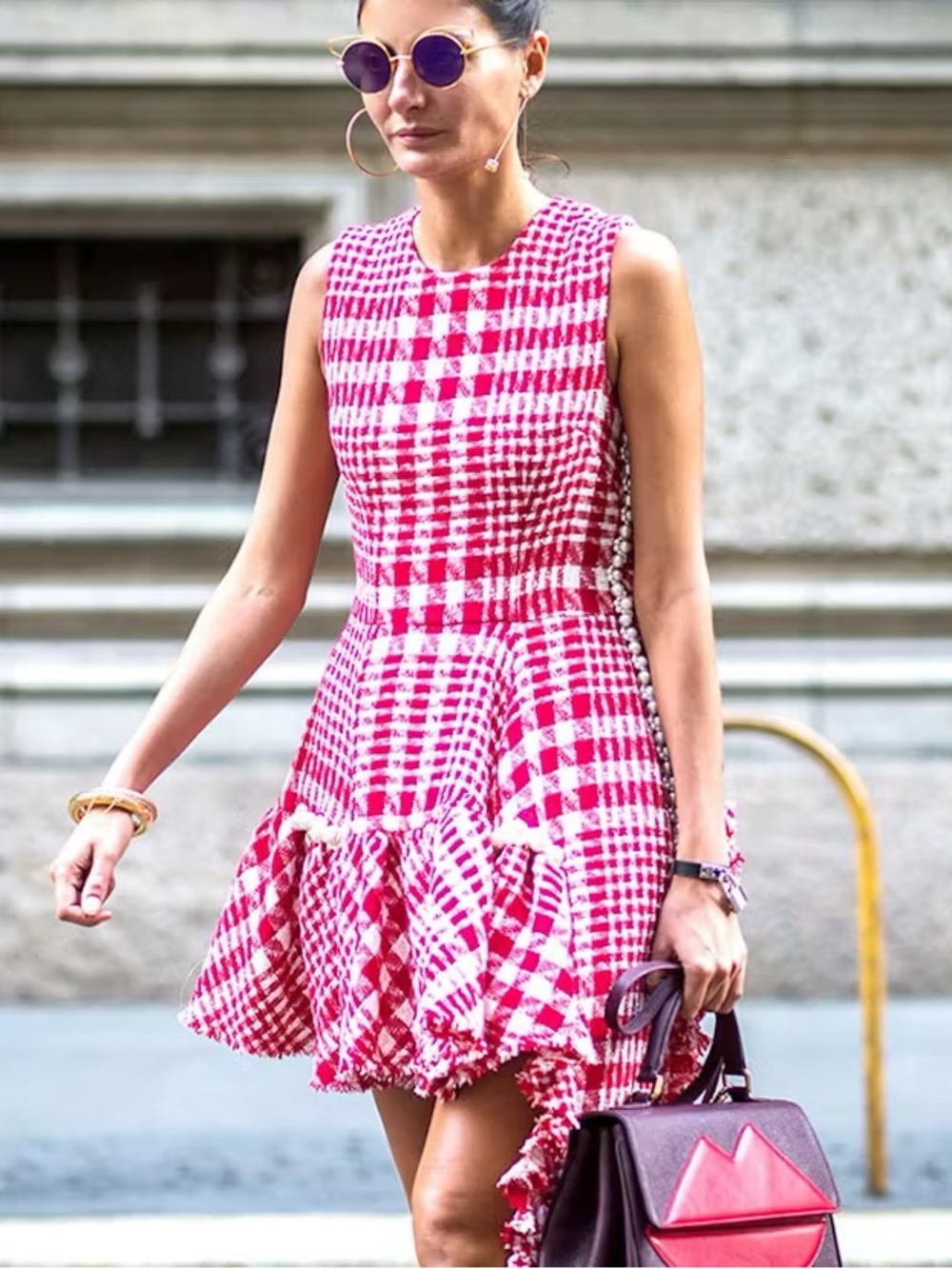 Pink Checkered Sleeveless Fit-and-Flare Dress